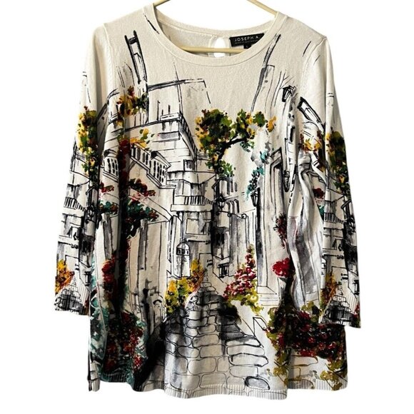 Joseph A. Women Sweater Size L Knit Novelty Print Artsy Street Classic Designer - Picture 1 of 12
